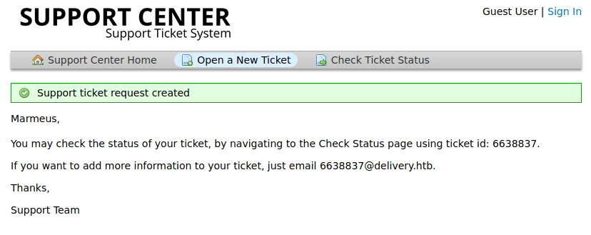 Ticket request created