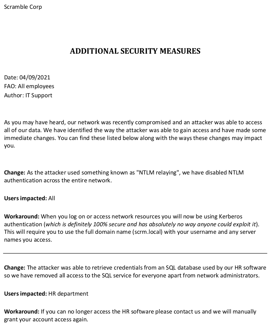 Additional security measures