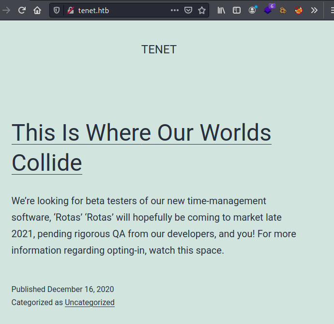 Tenet Web Page